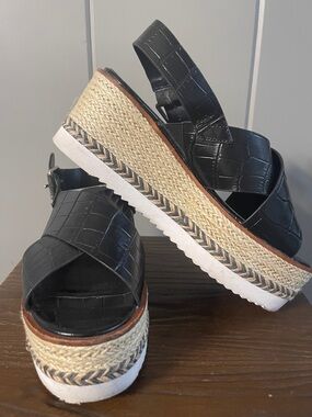 Vince Camuto Black Platform Wedge Sandal Rope Heel Women’s 7.5 Boho Festival